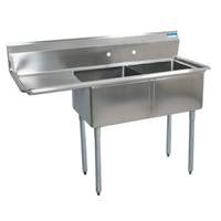BK Resources 2 Compartment 18x18x12 Sink with (1) 18in Left Drainboard - BKS-2-18-12-18LS 