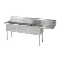 BK Resources BKS-3-1620-12-18R 3 Compartment 16x20x12 Sink with (1) 18in Right Drainboard 