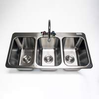 BK Resources 10 x 14 x 10 Deep Drawn 3 Compartment Drop-In Sink with Faucet - DDI3-10141024-P-G 
