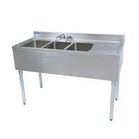 BK Resources 48in Three Compartment Underbar Sink with Right Side Drainboard - UB4-21-348RS 