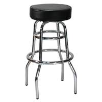 H&D Commercial Seating Chrome Plated 2 Ring Swivel Barstool with Black Vinyl Seat - 6301 
