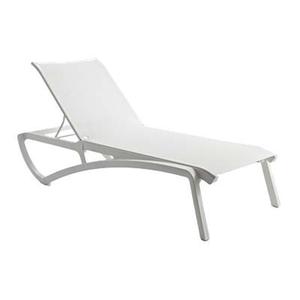 Grosfillex Sunset White Fabric Outdoor Stacking Chaise Lounge - 12 Each - UT740096 
