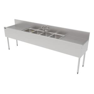 Perlick 96in Stainless 4 Compartment Bar Sink with (2) 24in Drainboards - TS84M4-DB 