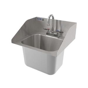 GSW USA Drop-In 10in x 14in Hand Sink With Faucet and Splash Gaurds - HS-1014IS 