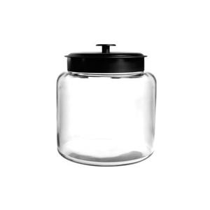 Anchor Hocking Montana 48 oz. Glass Jar w/ Black Metal Lid - 4 Per Case - 96710AHG17