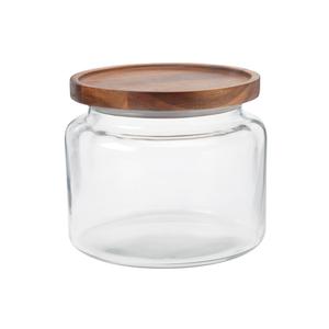 Anchor Hocking Montana 64 oz. Clear Glass Mini Jar w/ Wood Cover - 2 Each - 97693AHG17