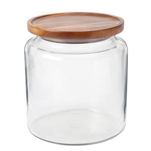 Anchor Hocking Montana 96 oz. Clear Glass Mini Jar w/ Wood Cover - 2 Each - 97694AHG17