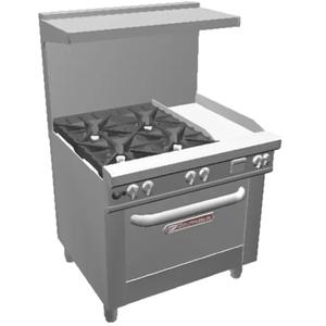 Southbend Ultimate 36in (4) Burner Gas Range with 12in Manual Griddle - 4361C-1gl 