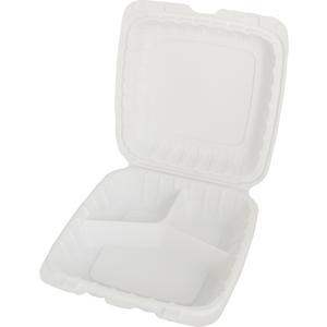International Tableware, Inc 9in x 9in Microwaveable 3 Compartment White Plastic Container - TG-PM-993 