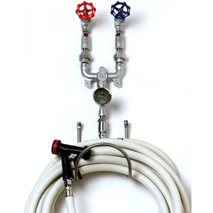 T&S Brass Wall Mount Washdown Faucet w/ 3/4" Color Coded Globe Valves - MV-0771-12CW