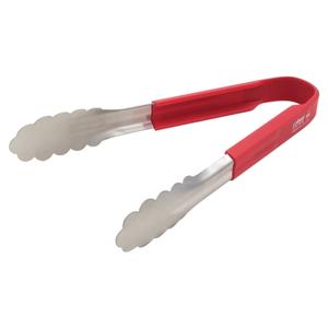 Winco 9in Stainless Steel Utility Tongs with Red Silicone Handle - UTSH-9R 