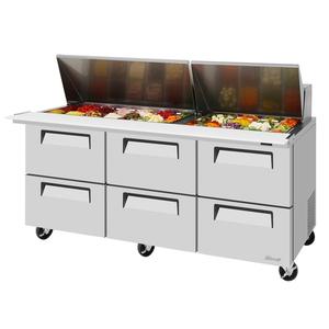 Turbo Air 72"W 30 Pan Six Drawer Mega Top Sandwich Salad Prep Table - TST-72SD-30-D6-N