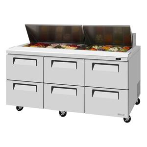 Turbo Air 72" 18 Pan Six Drawer Sandwich Salad Prep Table - TST-72SD-D6-N