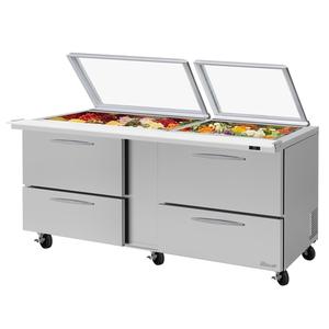 Turbo Air 72in Four Drawer 30 Pan Mega Top Sandwich Salad Prep Table - PST-72-30-D4-N-GL 