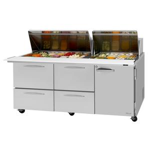 Turbo Air 72" 30 Pan Mega Top Sandwich Salad Prep Table With Drawers - PST-72-30-D4R(L)-N