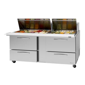 Turbo Air 72" Four Drawer 30 Pan Mega Top Sandwich Salad Prep Table - PST-72-30-D4-N-SL