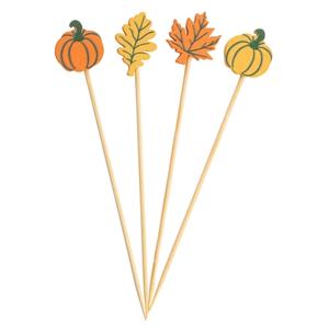 TableCraft Assorted Bamboo Fall Leaves & Pumpkin Decorative Picks -100 - 12140 