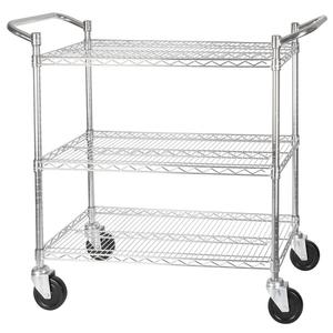 Winco Chrome Plated Wire 3-Tier Adjustable 18" x 36" Utility Cart - VCCD-1836B