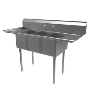 BK Resources Economy 60" 3 Compartment 12" x 20" Stainless Steel Sink - ES-3-1220-12-12T
