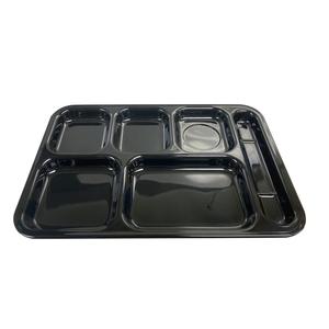 Thunder Group 10" x 14-1/2" Black 6 Compartment Melamine Tray - 1 Doz - ML802BK