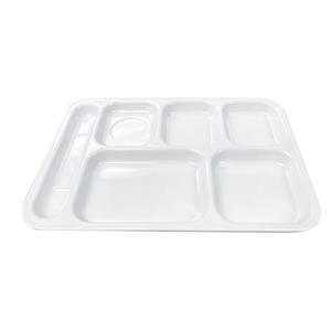 Thunder Group 10in x 14-1/2in White 6 Compartment Melamine Tray - 1dz - ML801W 