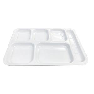 Thunder Group 10in x 14-1/2in White 6 Compartment Melamine Tray - 1dz - ML802W 