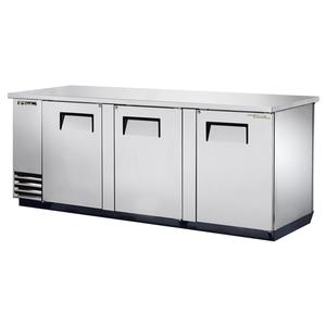 True 90in Three-Section Stainless Steel Pass-Thru Back Bar Cooler - TBB-4PT-S 