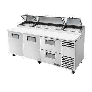 True 93in Stainless Steel 2 Door / 2 Door 12 Pan Pizza Prep Unit - TPP-AT2-93D-2-HC 