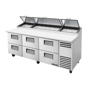 True 93in Stainless Steel 6 Drawer 12 Pan Pizza Prep Unit - TPP-AT2-93D-6-HC 