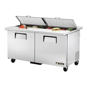 True 60" Refrigerated 16 Pan Dual Flip Top Sandwich Prep Table - TSSU-60-16-DS-ST-HC