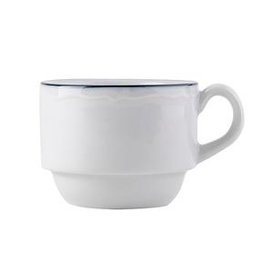 Tuxton China Inc Charleston 3oz Porcelain White Blue Band Espresso Cup- 3dz - SBF-0303 