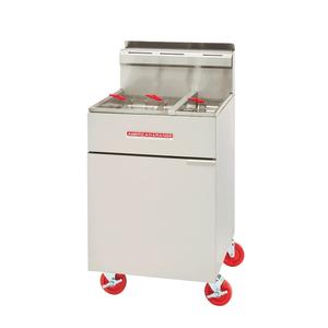 American Range 50 lb / 25 lb Floor Model Gas Split Pot Fryer - AF-50/25