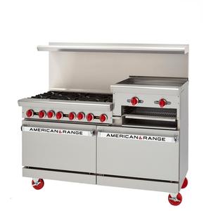 American Range 72" Gas 6 Burner Range w/ 36" Raised Griddle / Broiler - AR-6B-36RG-DSB