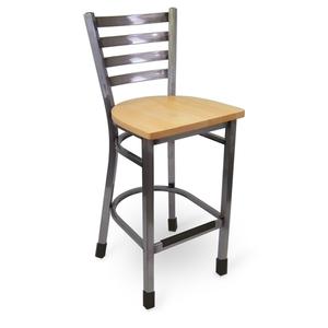 Just Chair Manufaturing Industrial Ladder Back Clear Coated Steel Frame Bar Stool - M20130-CC-SS