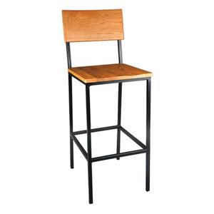 Just Chair Manufaturing Industrial Metal Frame Rustic Oak Seat & Back Barstool - M66830 