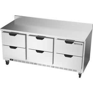 Beverage Air 72" Wide Three Section Six Drawer Worktop Refrigerator - WTRD72AHC-6-FIP