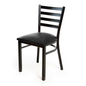 Just Chair Manufaturing Ladder Back Black Powder Coated Chair w/ Black Vinyl Seat - M20118-BLK-PS