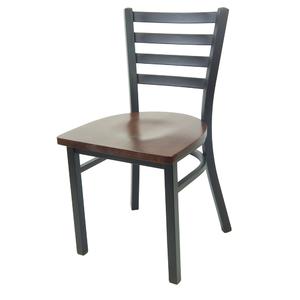 Just Chair Manufaturing Ladder Back Black Powder Coated Metal Chair w/ Wooden Seat - M20118-BLK-SS