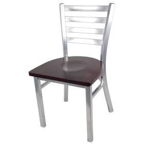 Just Chair Manufaturing Ladder Back Silver/Chrome Steel Frame Chair with Wood Seat - M20118-SIL-SS 