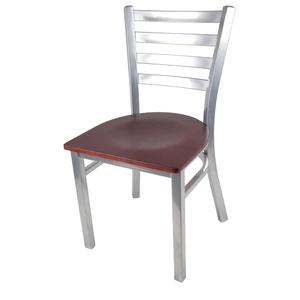 Just Chair Manufaturing Ladder Back Silver/Chrome Steel Frame Chair with Veneer Seat - M20118-SIL-VS 