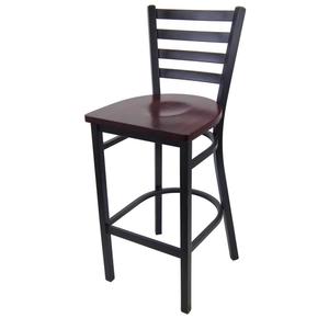 Just Chair Manufaturing Ladder Back Black Steel Frame Barstool with Solid Wood Seat - M20130-BLK-SS 