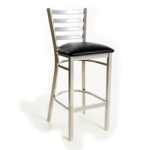 Just Chair Manufaturing Ladder Back Chrome/Silver Steel Frame Barstool with Vinyl Seat - M20130-SIL-PS 