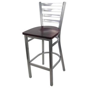 Just Chair Manufaturing Ladder Back Chrome/Silver Steel Frame Barstool with Wood Seat - M20130-SIL-SS 