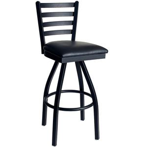Just Chair Manufaturing Ladder Back Black Powdered Coated Metal Swivel Barstool - M20130-SWL-BLK-PS 