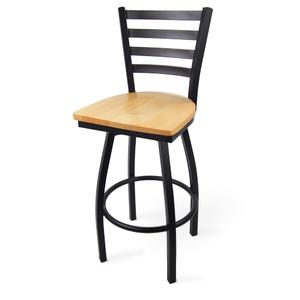 Just Chair Manufaturing Ladder Back Black Steel Frame Swivel Barstool with Wood Seat - M20130-SWL-BLK-SS 