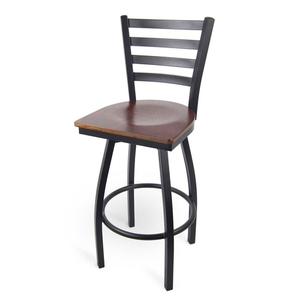 Just Chair Manufaturing Ladder Back Black Steel Frame Swivel Barstool with Veneer Seat - M20130-SWL-BLK-VS 