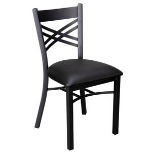 Just Chair Manufaturing X-Back Black Powder Coated Metal Chair w/ Black Vinyl Seat - M21318-BLK-PS