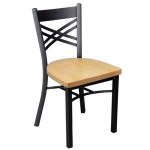 Just Chair Manufaturing X-Back Black Steel Frame Chair with Solid Wood Seat - M21318-BLK-SS 