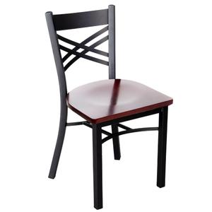 Just Chair Manufaturing X-Back Black Steel Frame Chair with Veneer Wood Seat - M21318-BLK-VS 