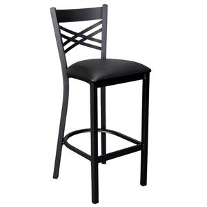 Just Chair Manufaturing X-Back Black Steel Frame Bar Stool with Upholstered Seat - M21330-BLK-PS 